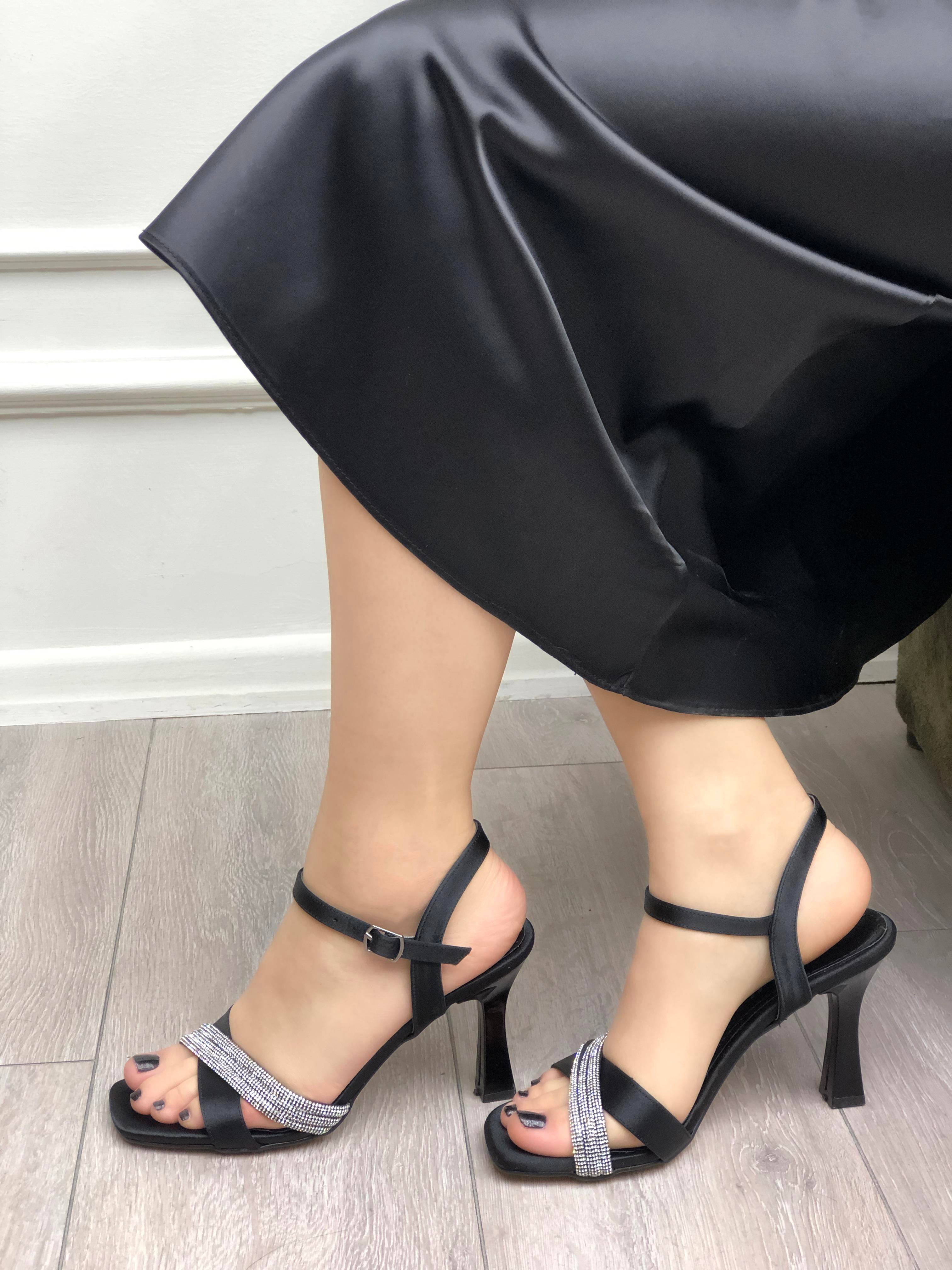 My Bella KRD-206 Taşlı Kadın Ayakkabı Siyah Saten