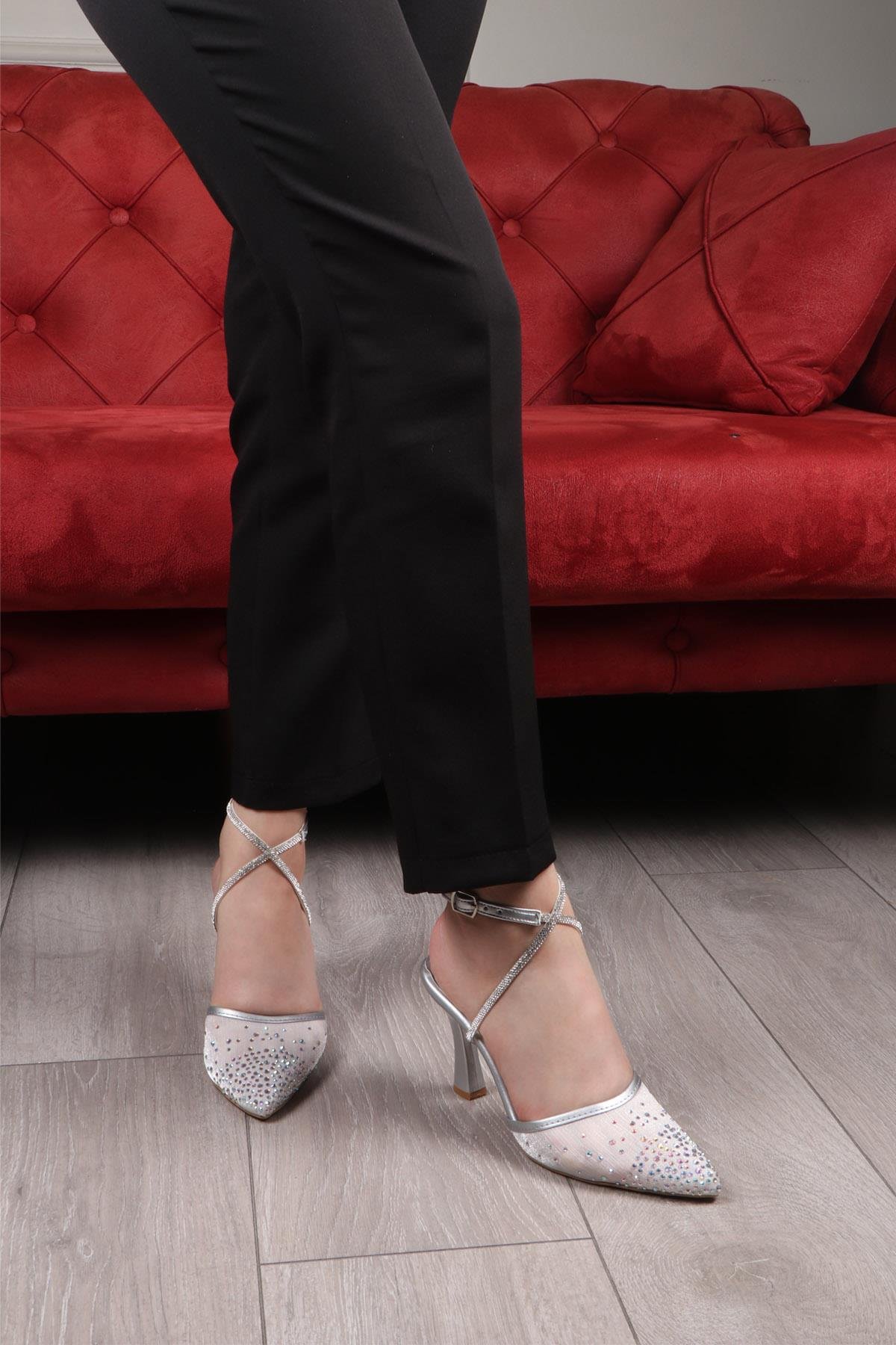 My Bella KRD-220 Taşlı Transparan Kadın Ayakkabı Gümüş