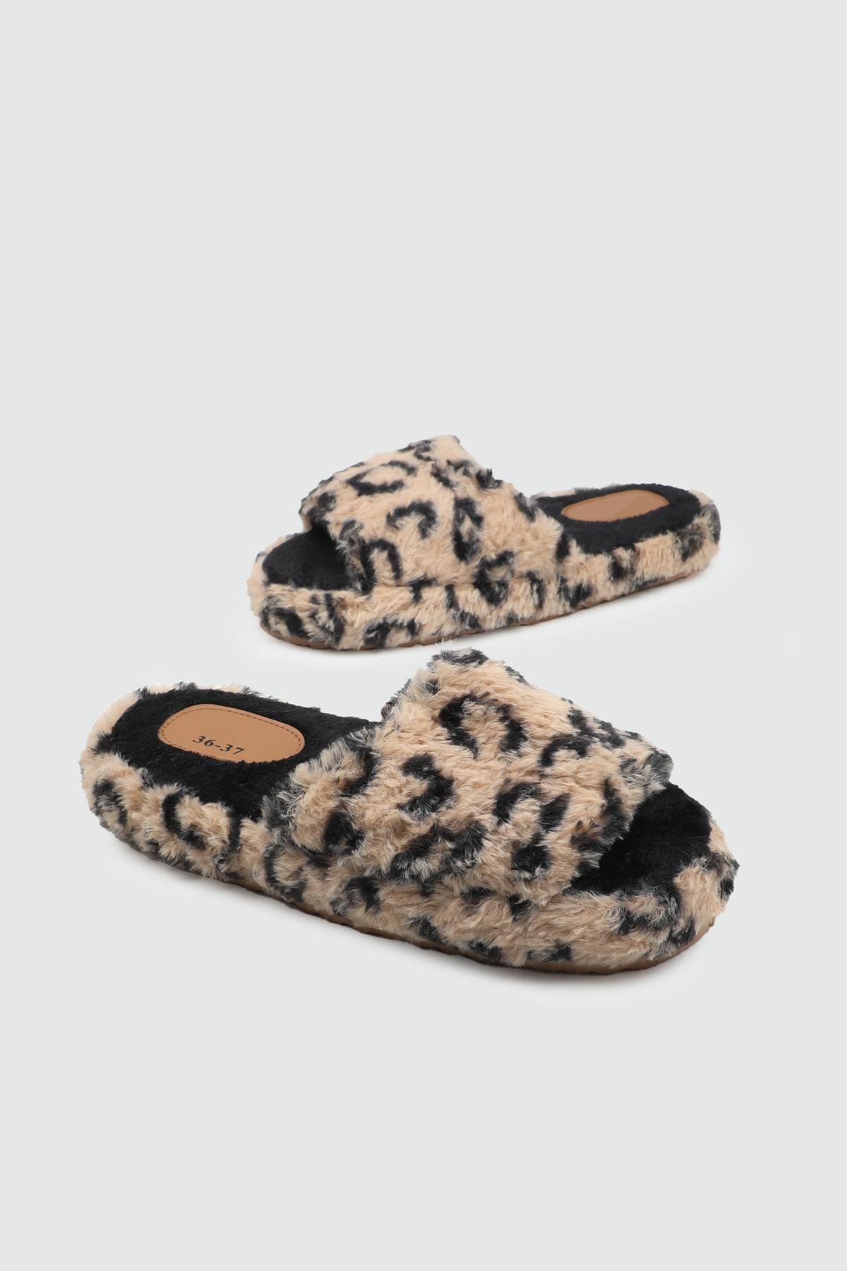 My Bella Leo 25K Kadın Terlik Bej Leopar