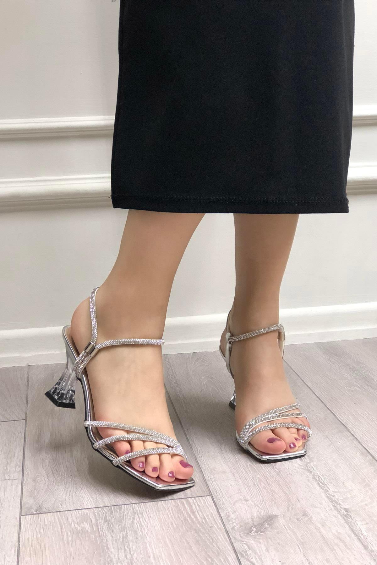 My Bella MS-SK-02 Piyeli Kadın Ayakkabı Gümüş Ayna