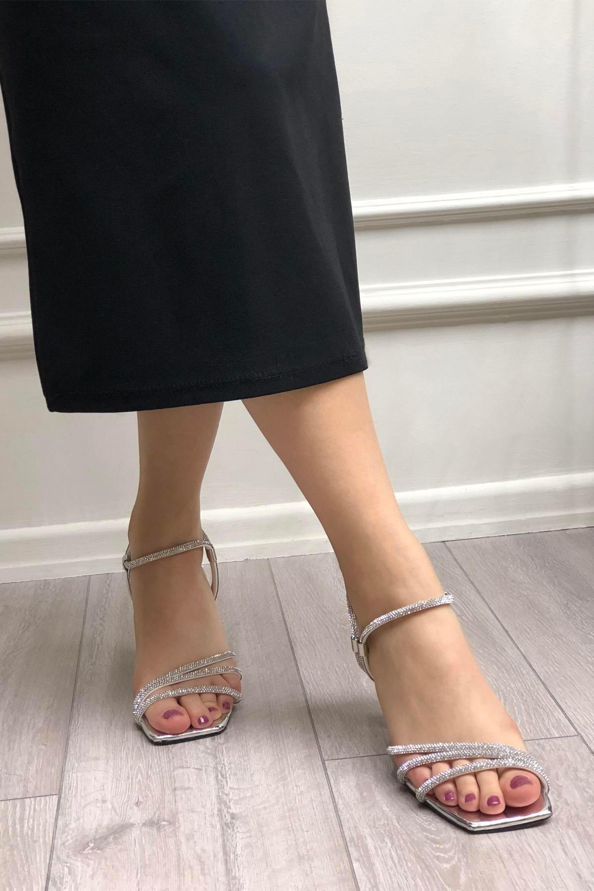 My Bella MS-SK-02 Piyeli Kadın Ayakkabı Gümüş Ayna