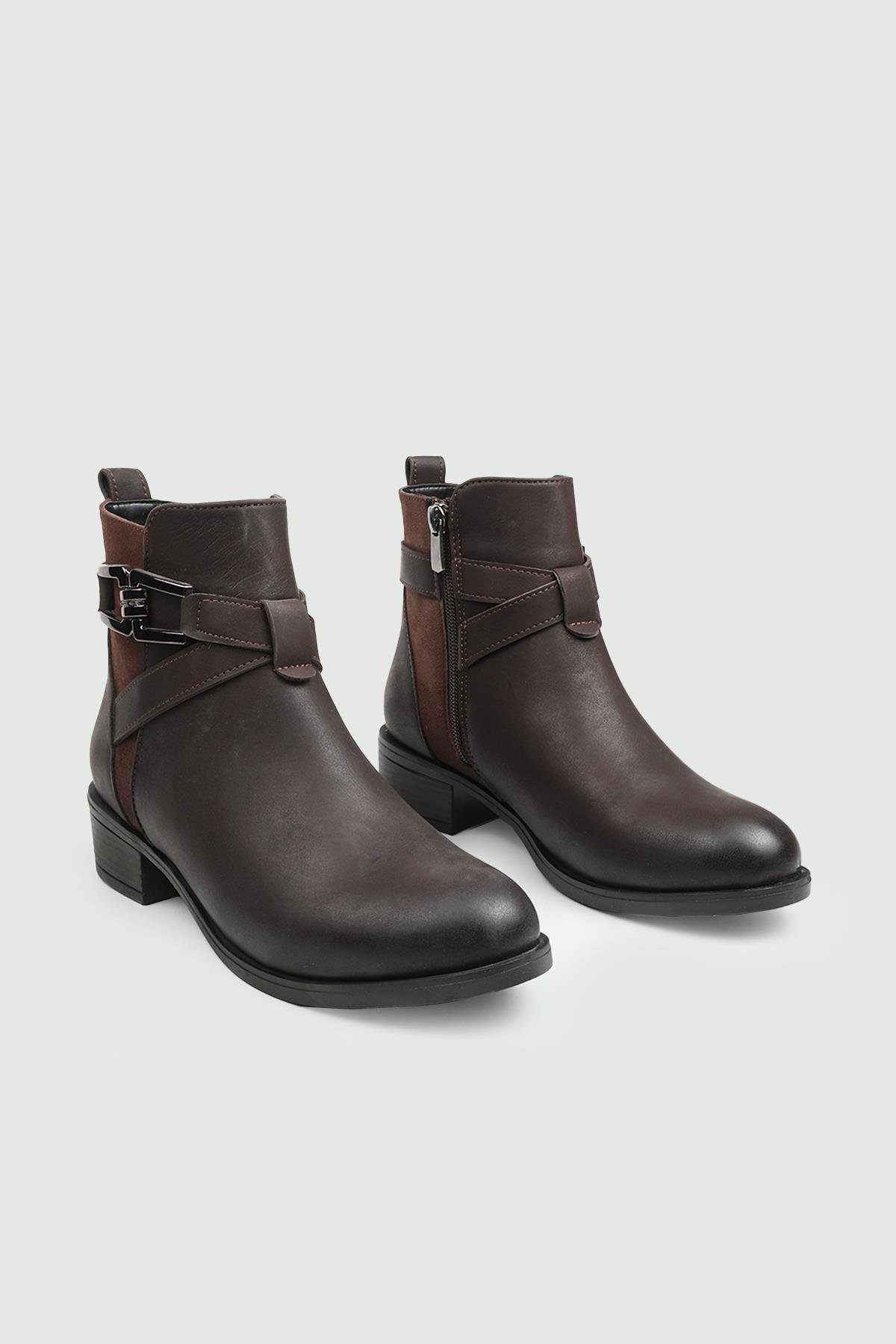 MY BELLA PR-2163 25K  Zincir Toka Kadın Bot Kahve Nubuk