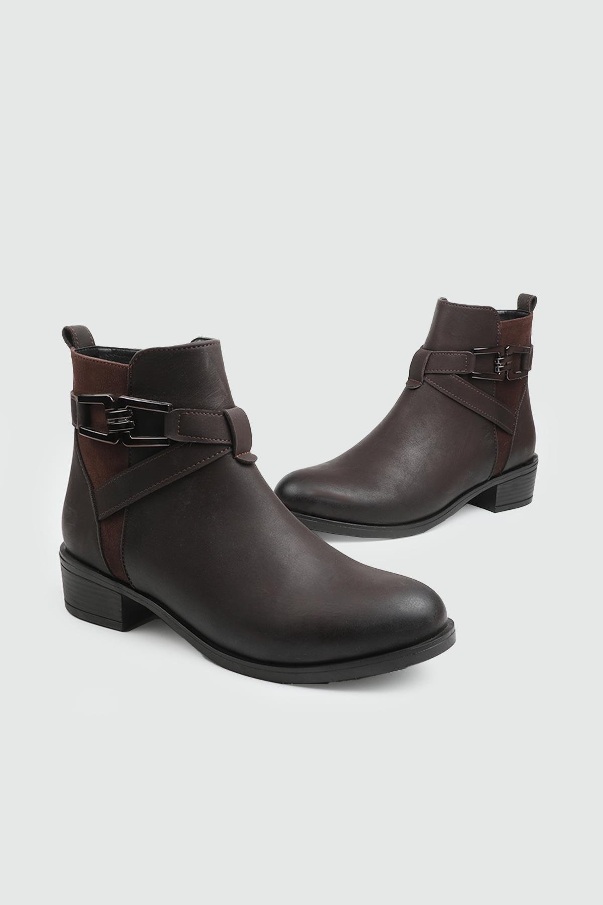 MY BELLA PR-2163 25K  Zincir Toka Kadın Bot Kahve Nubuk