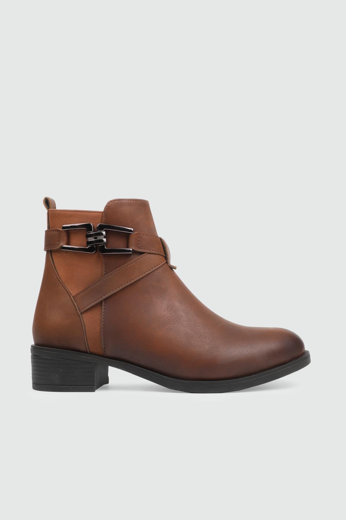 MY BELLA PR-2163 25K  Zincir Toka Kadın Bot Taba Zümrüt