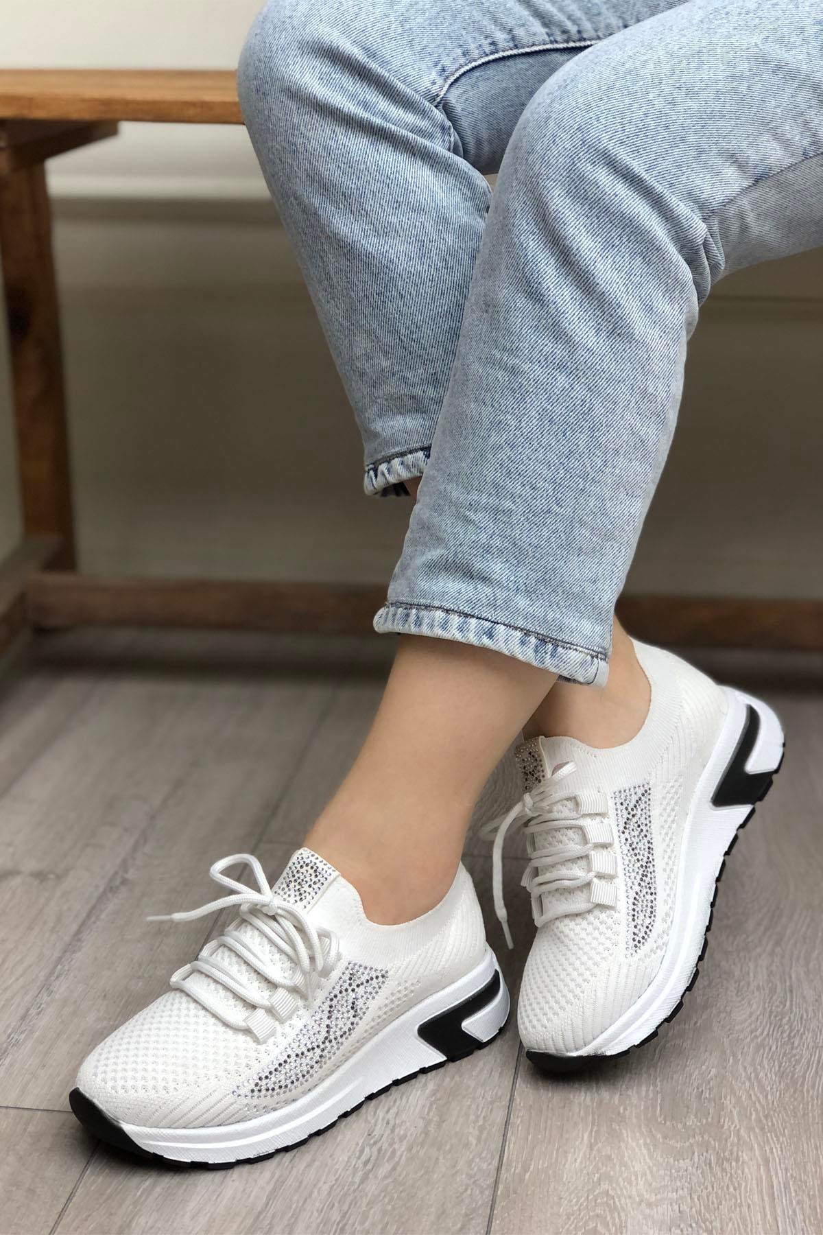 My Bella RSS-330 Taşlı Anoraklı Kadın Ayakkabı Beyaz