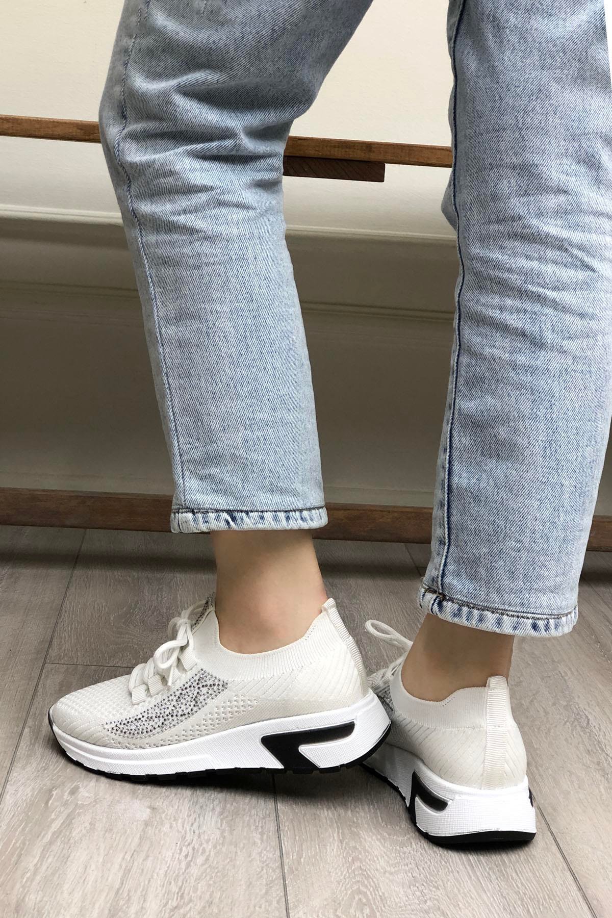 My Bella RSS-330 Taşlı Anoraklı Kadın Ayakkabı Beyaz