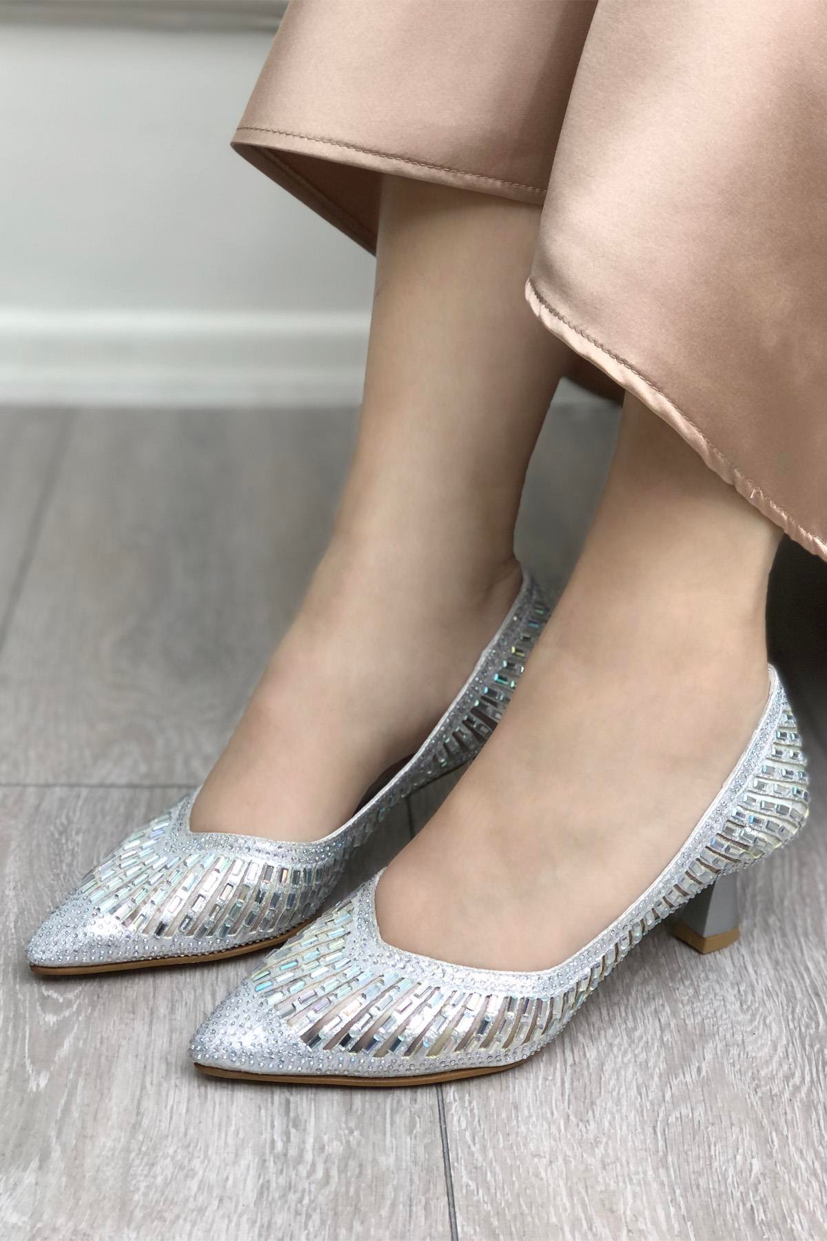 My Bella SÇ-225 Taşlı Kadın Ayakkabı Gümüş Taşlı