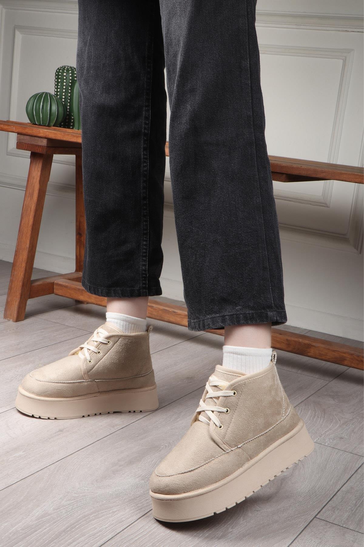My Bella SDY-15 25K Bağlı UGG Kadın Bot Bej