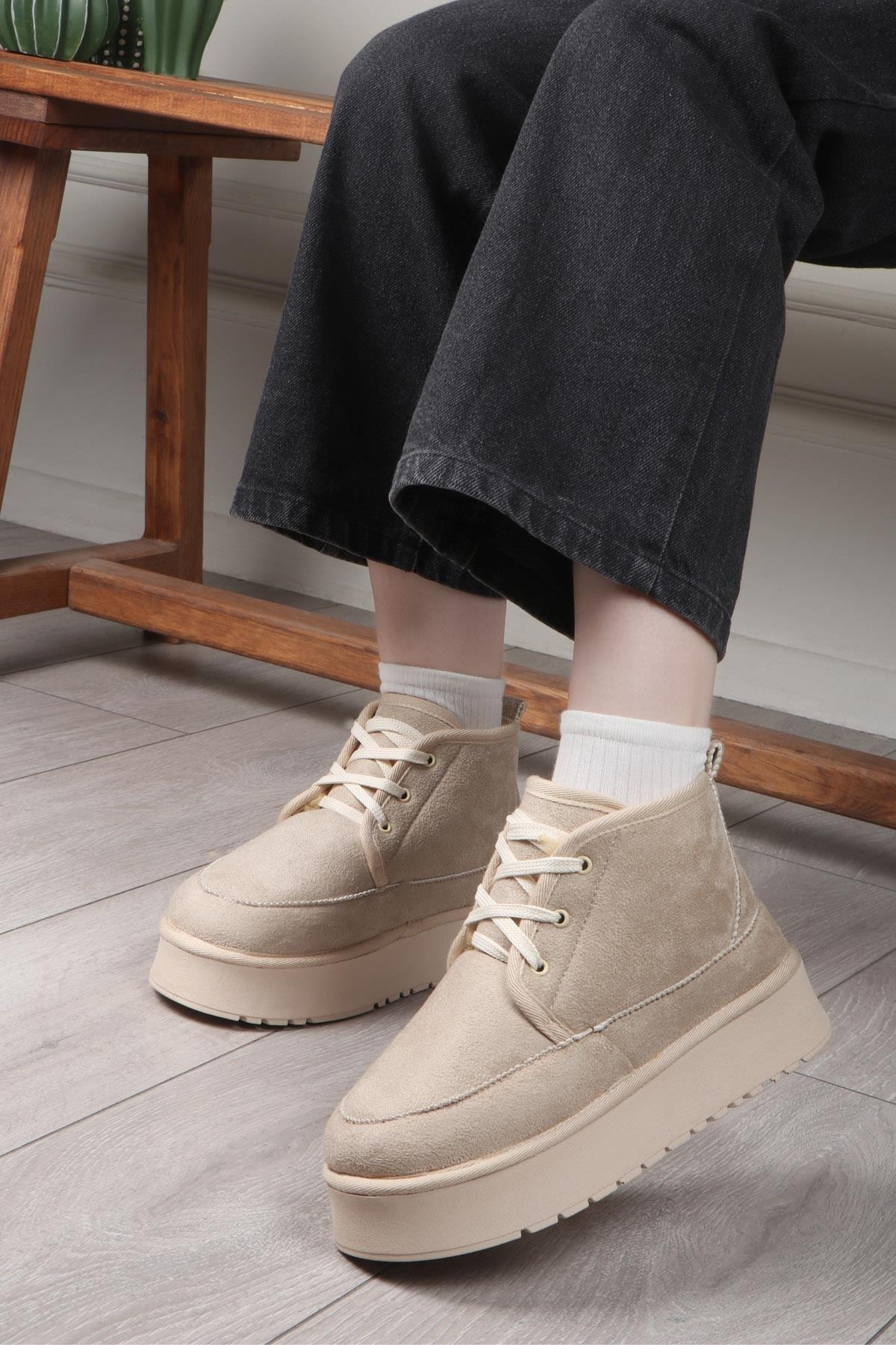 My Bella SDY-15 25K Bağlı UGG Kadın Bot Bej