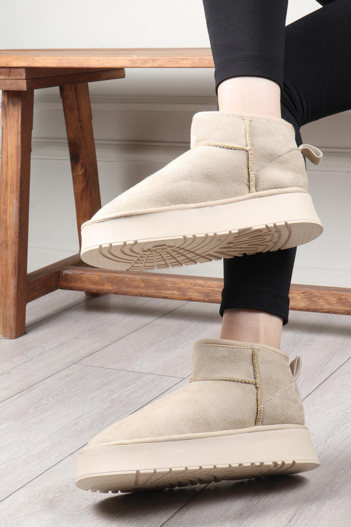 My Bella SDY-400 Kalın Taban UGG Kadın Bot Bej