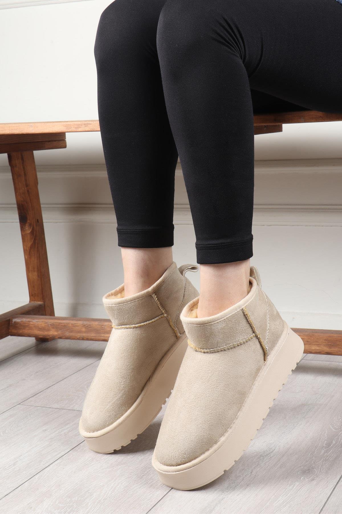 My Bella SDY-400 Kalın Taban UGG Kadın Bot Bej