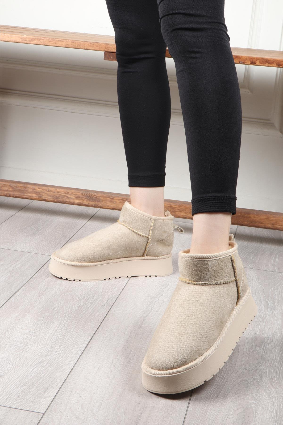 My Bella SDY-400 Kalın Taban UGG Kadın Bot Bej
