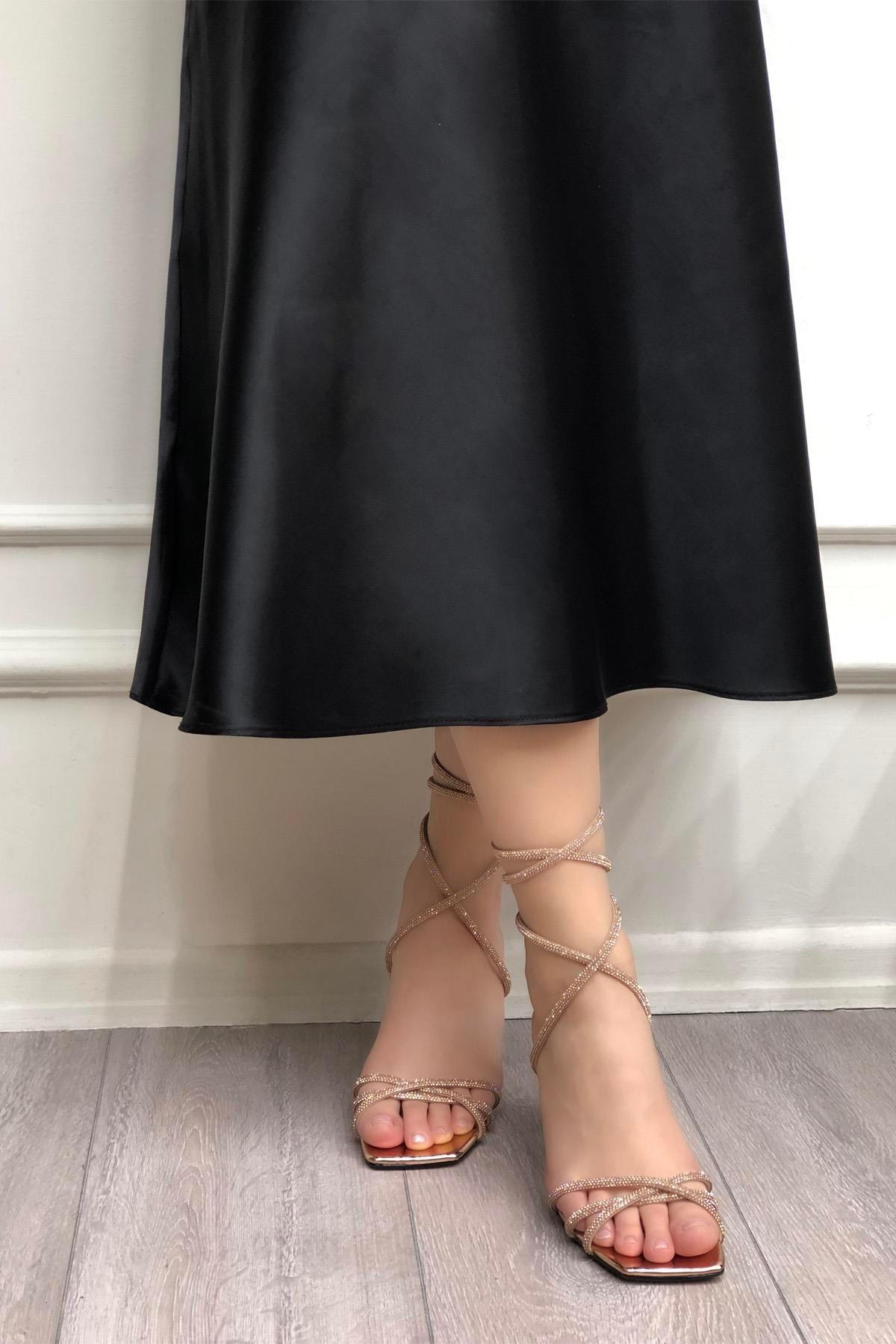 My Bella SH-BLK13 Taşlı Kadın Sandalet Rose Ayna