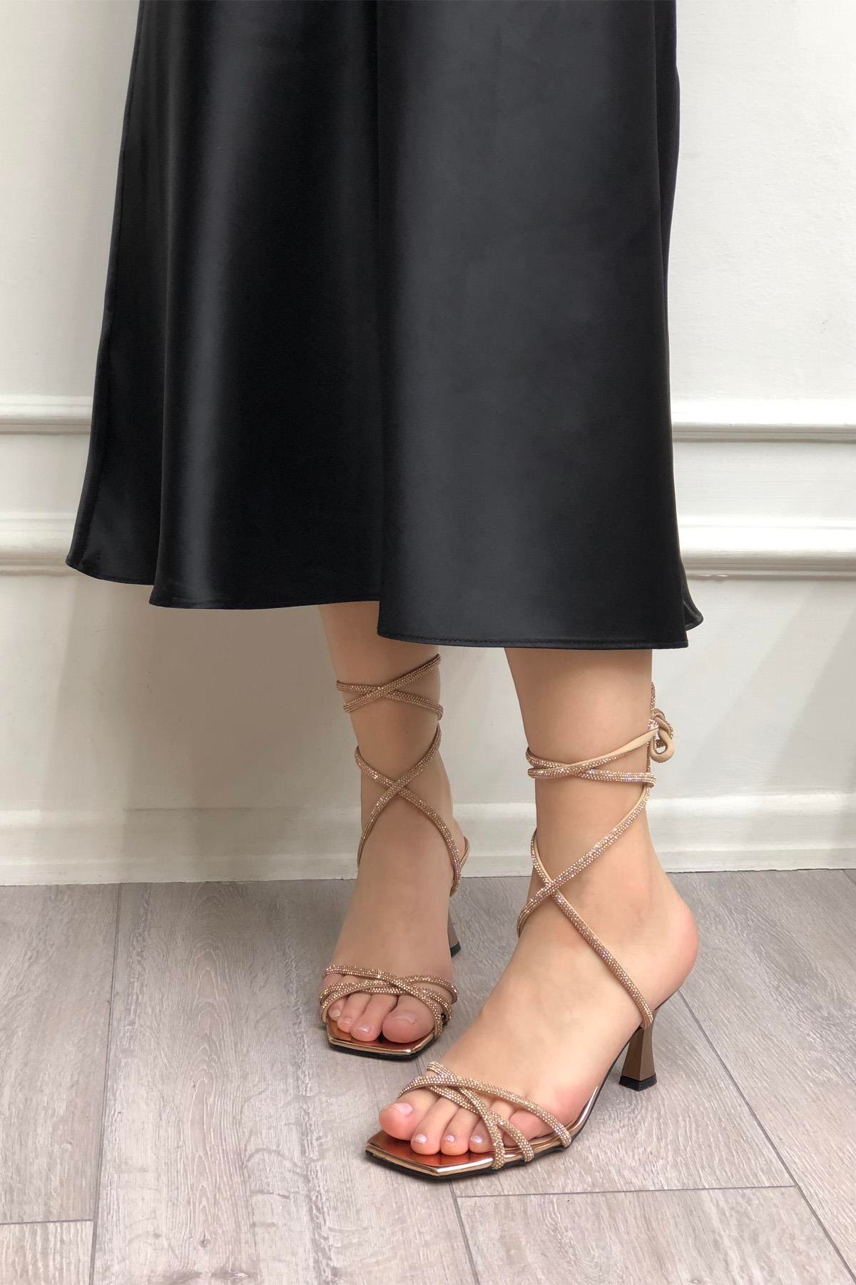 My Bella SH-BLK13 Taşlı Kadın Sandalet Rose Ayna