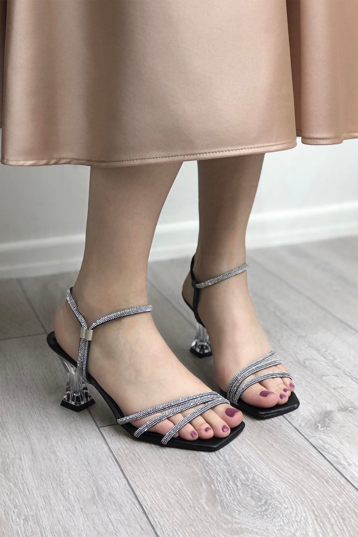 My Bella SH-TD Taşlı Kadın Sandalet Siyah