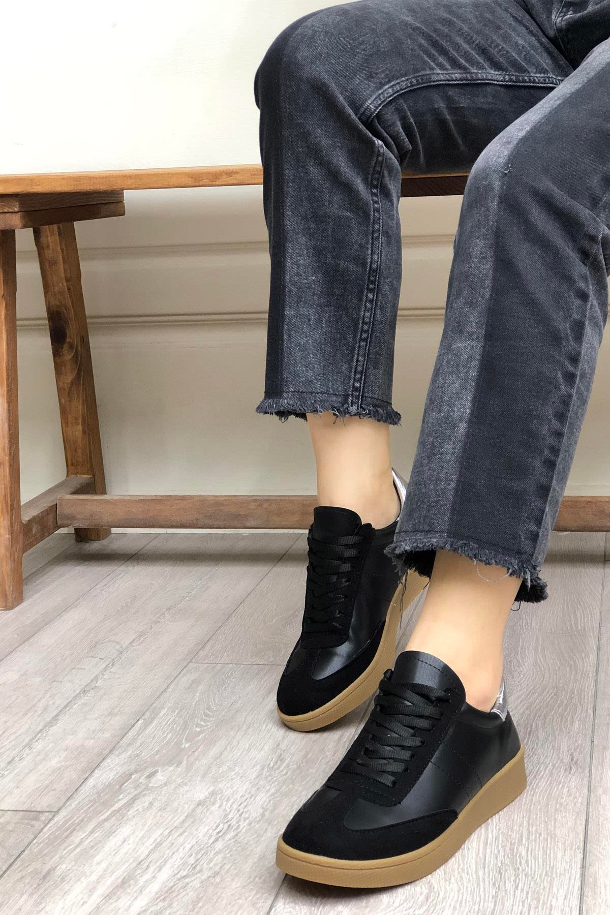 MY BELLA SM-0441 Kadın Ayakkabı Siyah Gümüş