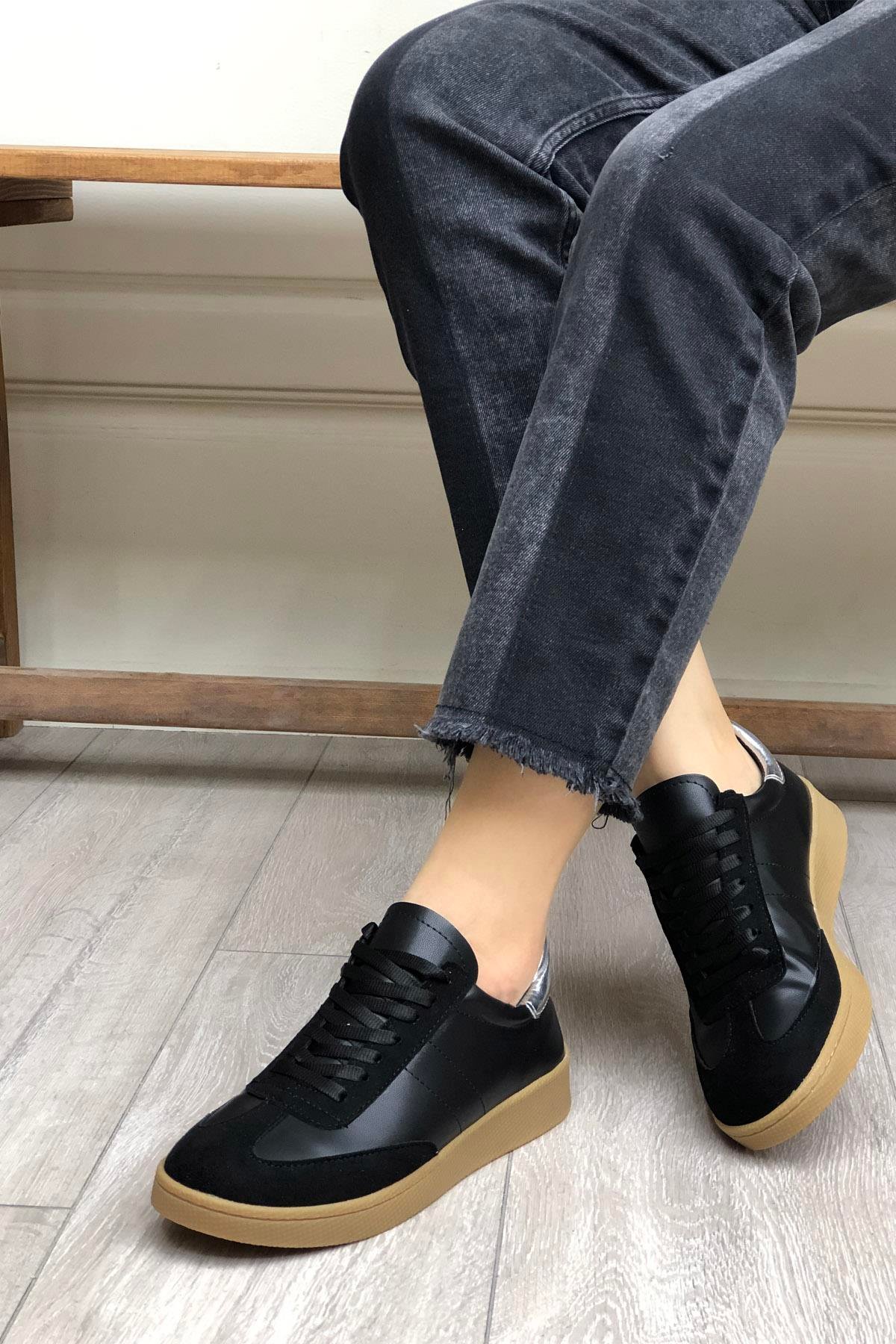 MY BELLA SM-0441 Kadın Ayakkabı Siyah Gümüş