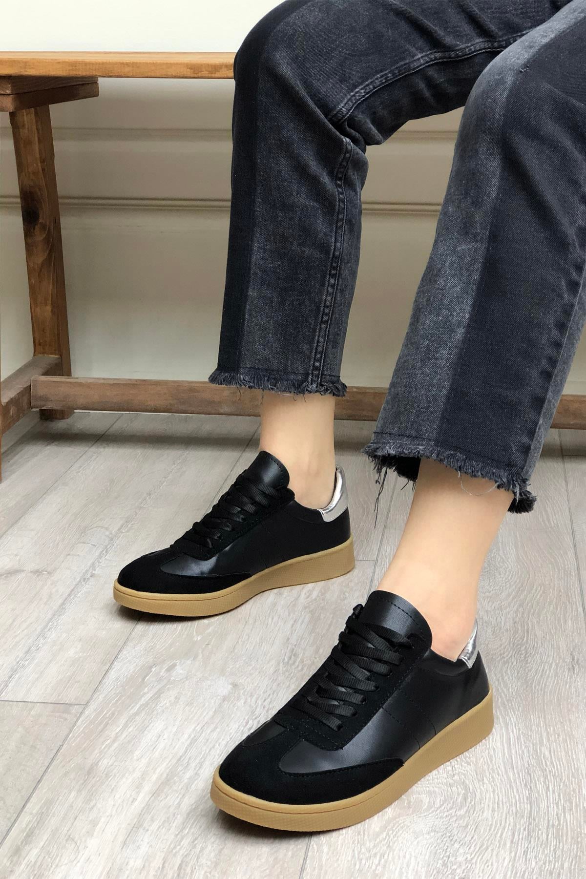 MY BELLA SM-0441 Kadın Ayakkabı Siyah Gümüş