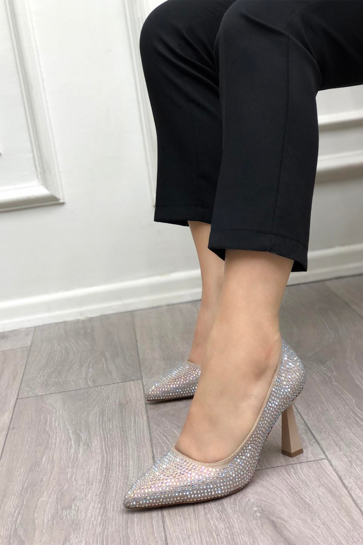 My Bella SP-615 Taşlı Kadın Stiletto Bej Taşlı