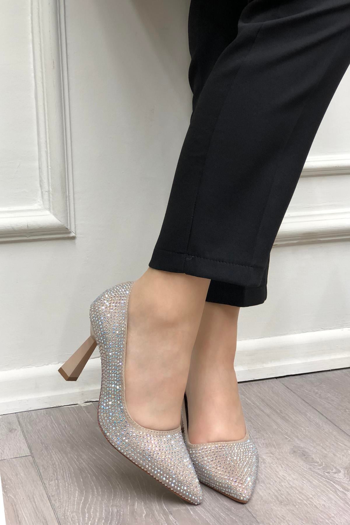 My Bella SP-615 Taşlı Kadın Stiletto Bej Taşlı