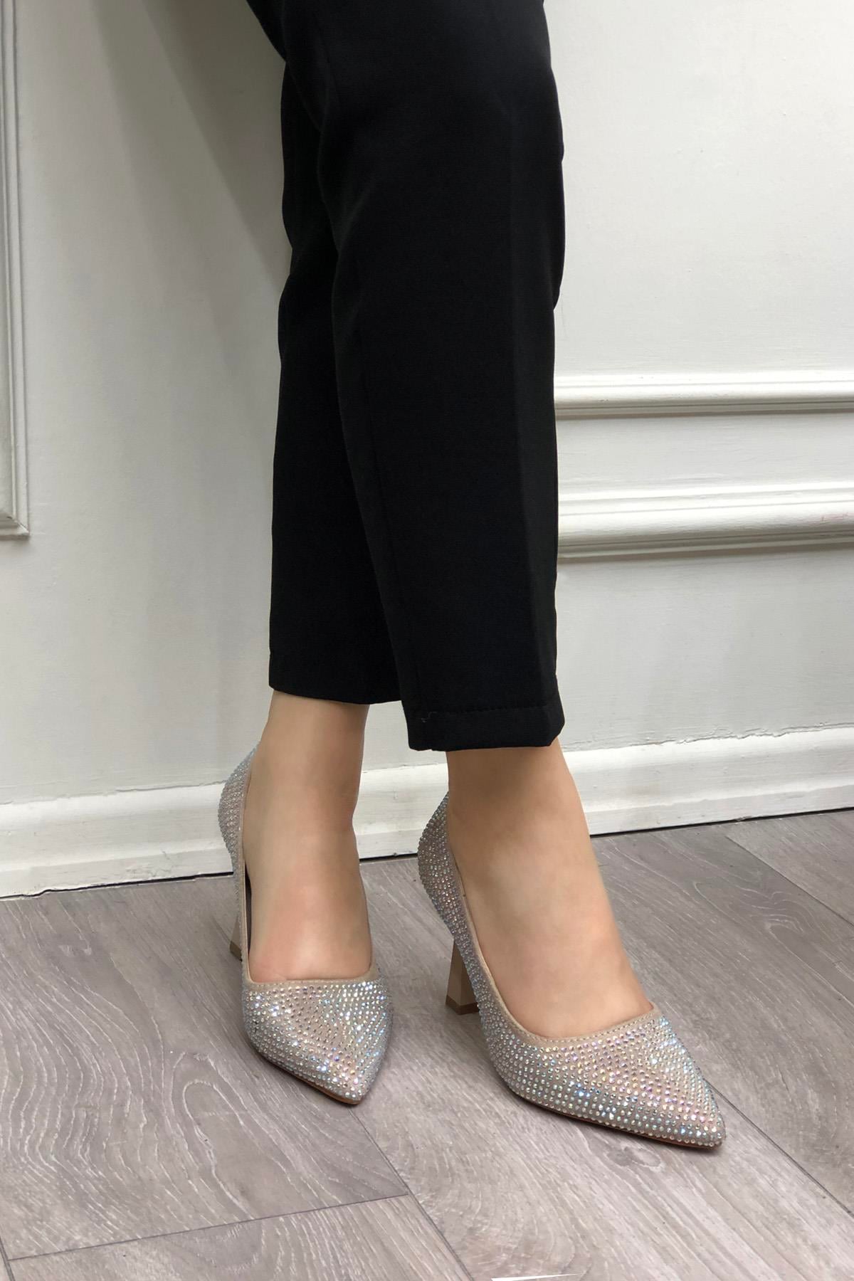 My Bella SP-615 Taşlı Kadın Stiletto Bej Taşlı
