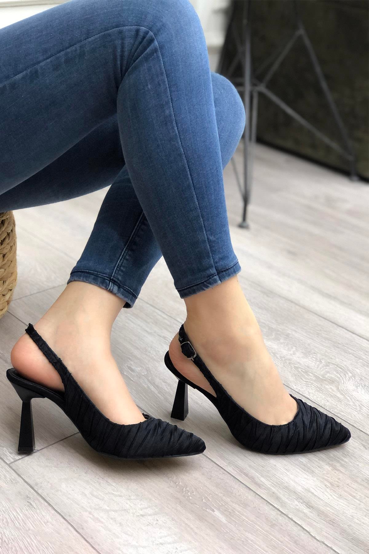 My Bella SP-703  Kumaş Topuklu Kadın Ayakkakbı Siyah