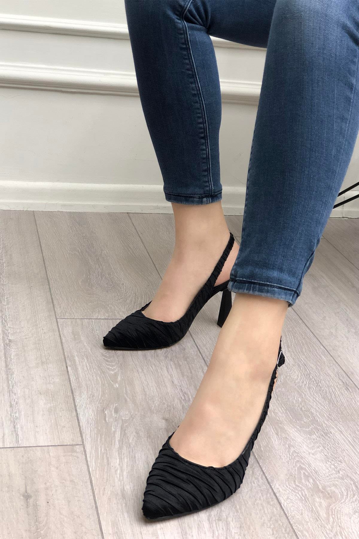 My Bella SP-703  Kumaş Topuklu Kadın Ayakkakbı Siyah