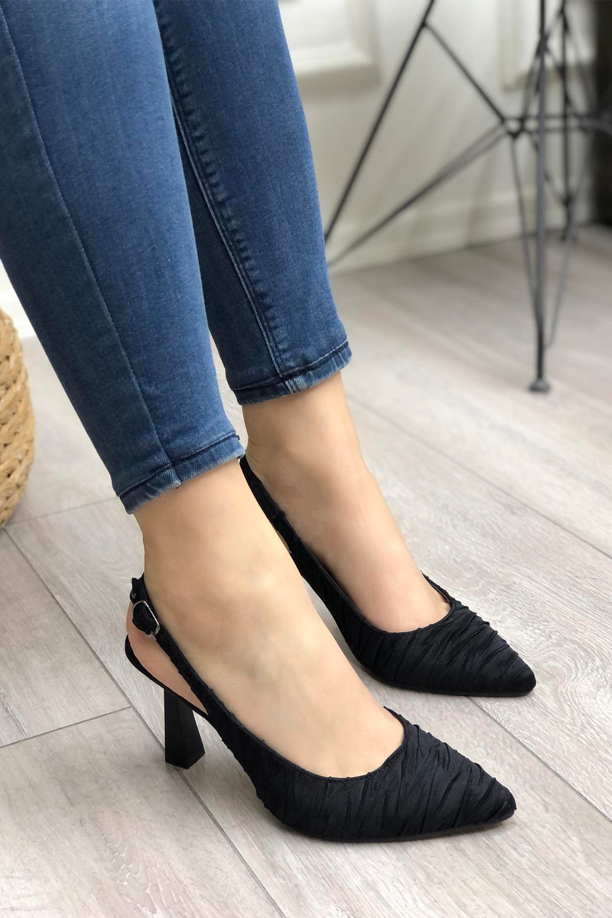 My Bella SP-703  Kumaş Topuklu Kadın Ayakkakbı Siyah