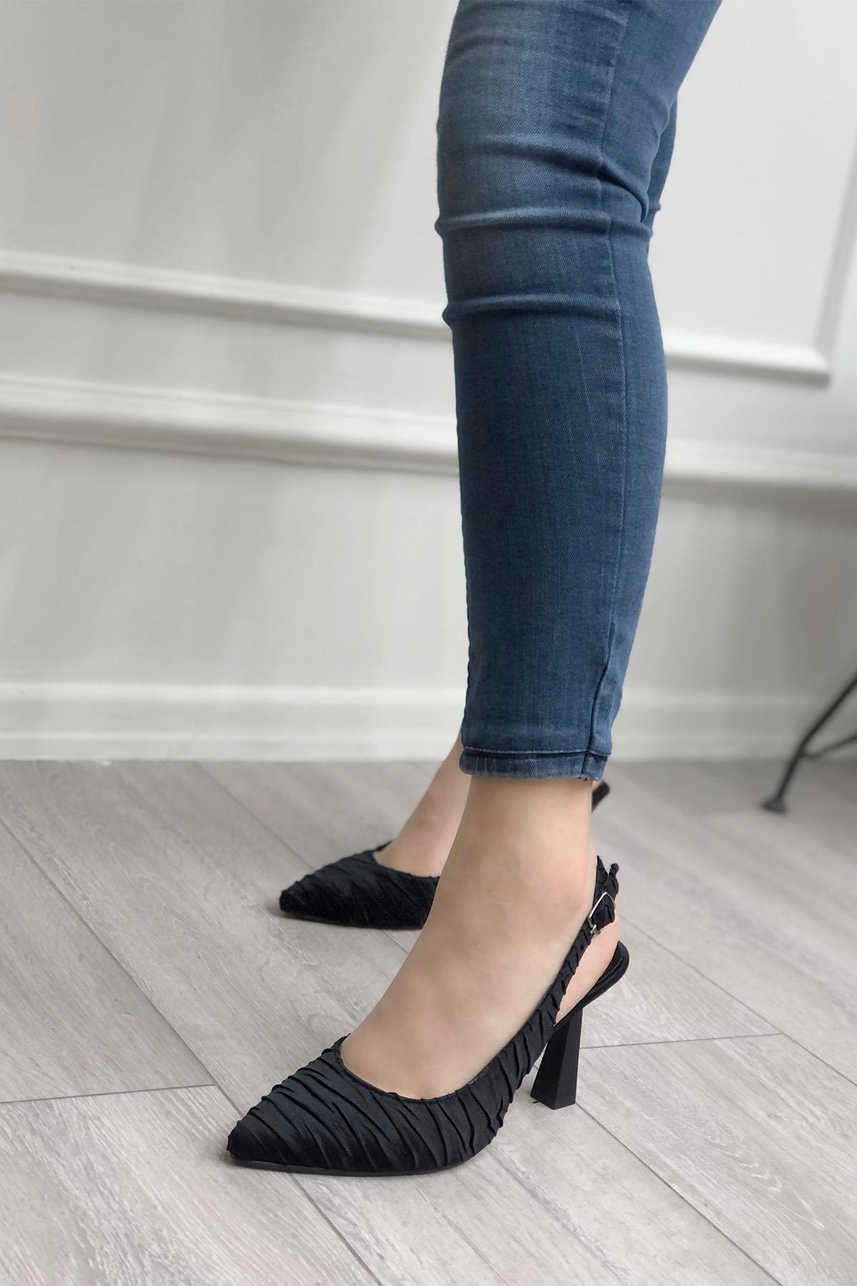 My Bella SP-703  Kumaş Topuklu Kadın Ayakkakbı Siyah