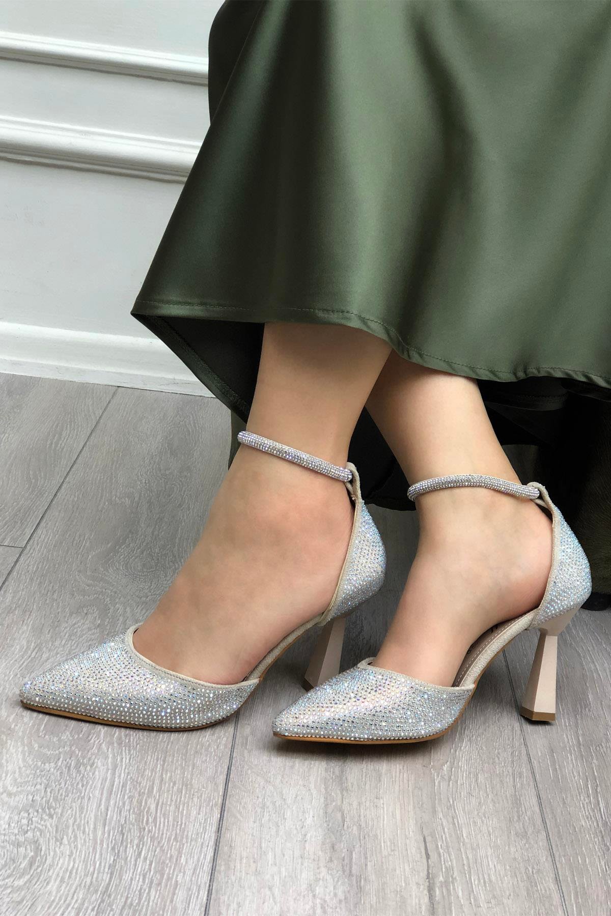 My Bella SP-815 Taşlı Kadeh Topuk Kadın Ayakkabı Bej