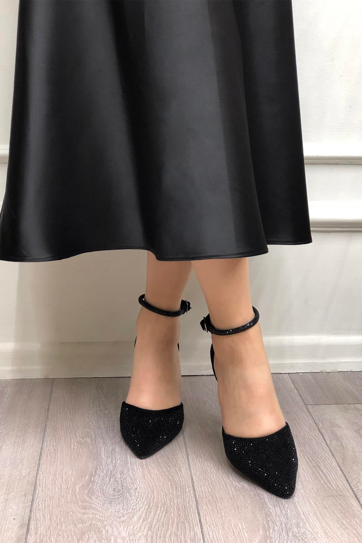 My Bella SP-815 Taşlı Kadeh Topuk Kadın Ayakkabı Siyah
