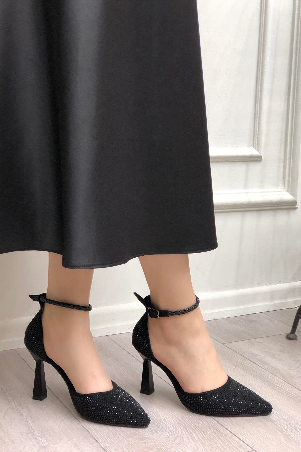 My Bella SP-815 Taşlı Kadeh Topuk Kadın Ayakkabı Siyah