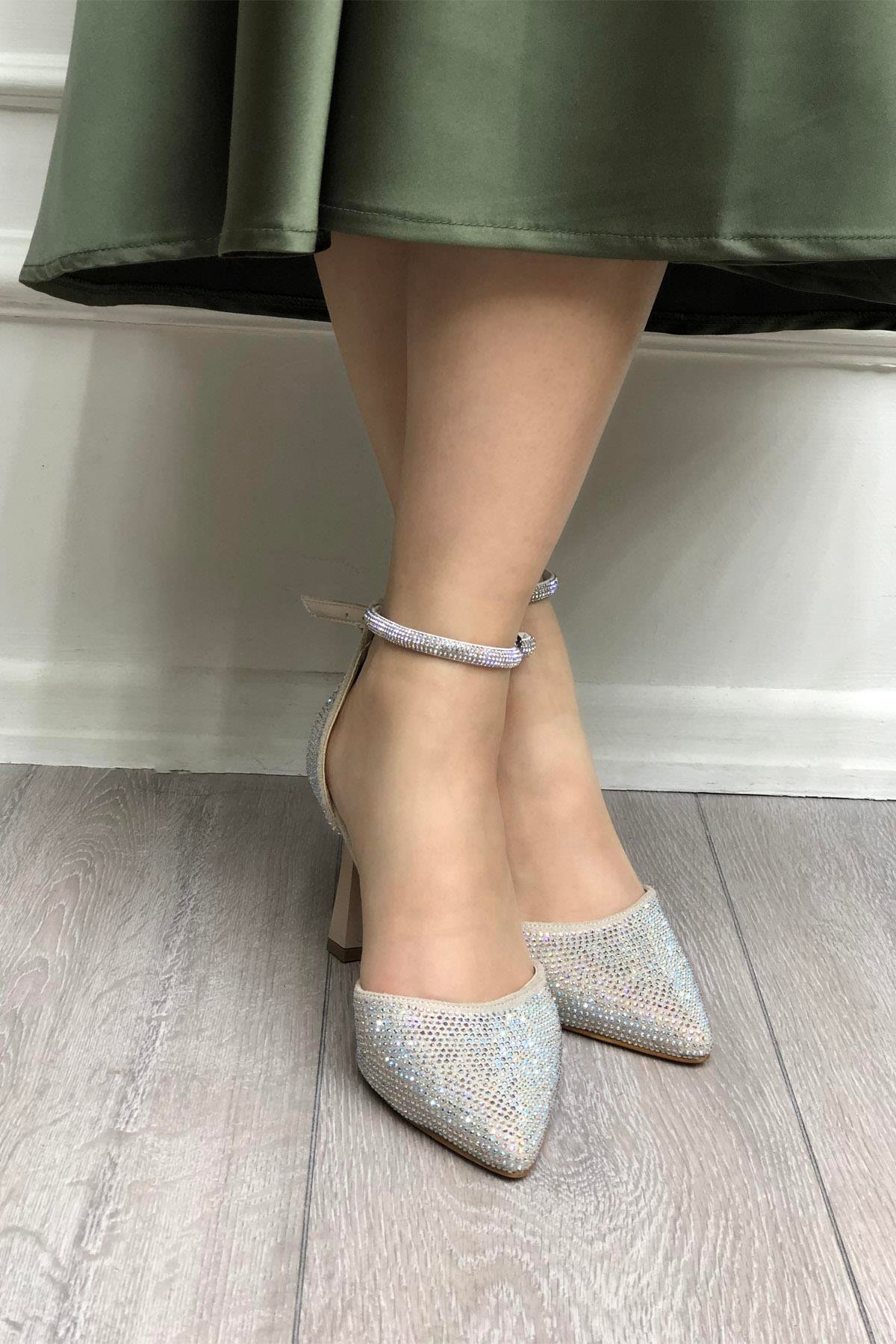 My Bella SP-815 Taşlı Kadeh Topuk Kadın Ayakkabı Bej