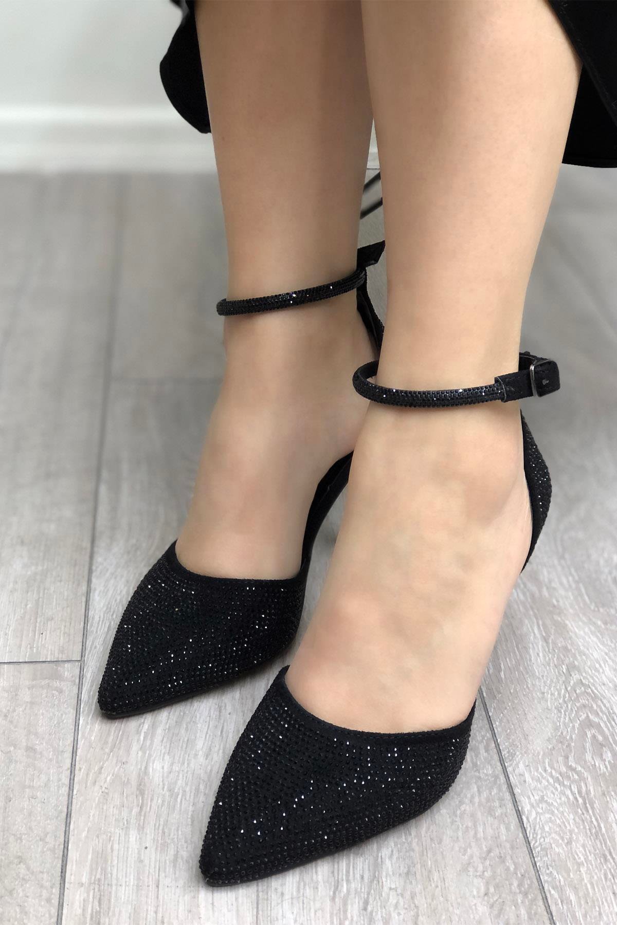 My Bella SP-815 Taşlı Kadeh Topuk Kadın Ayakkabı Siyah