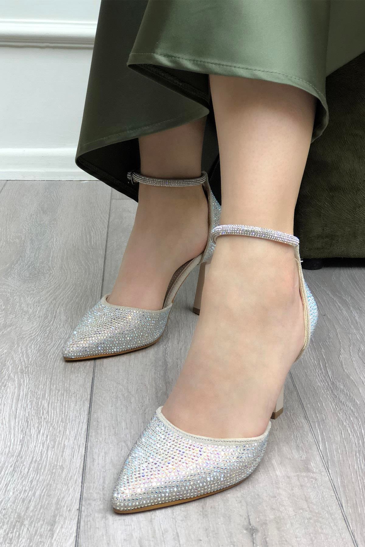 My Bella SP-815 Taşlı Kadeh Topuk Kadın Ayakkabı Bej