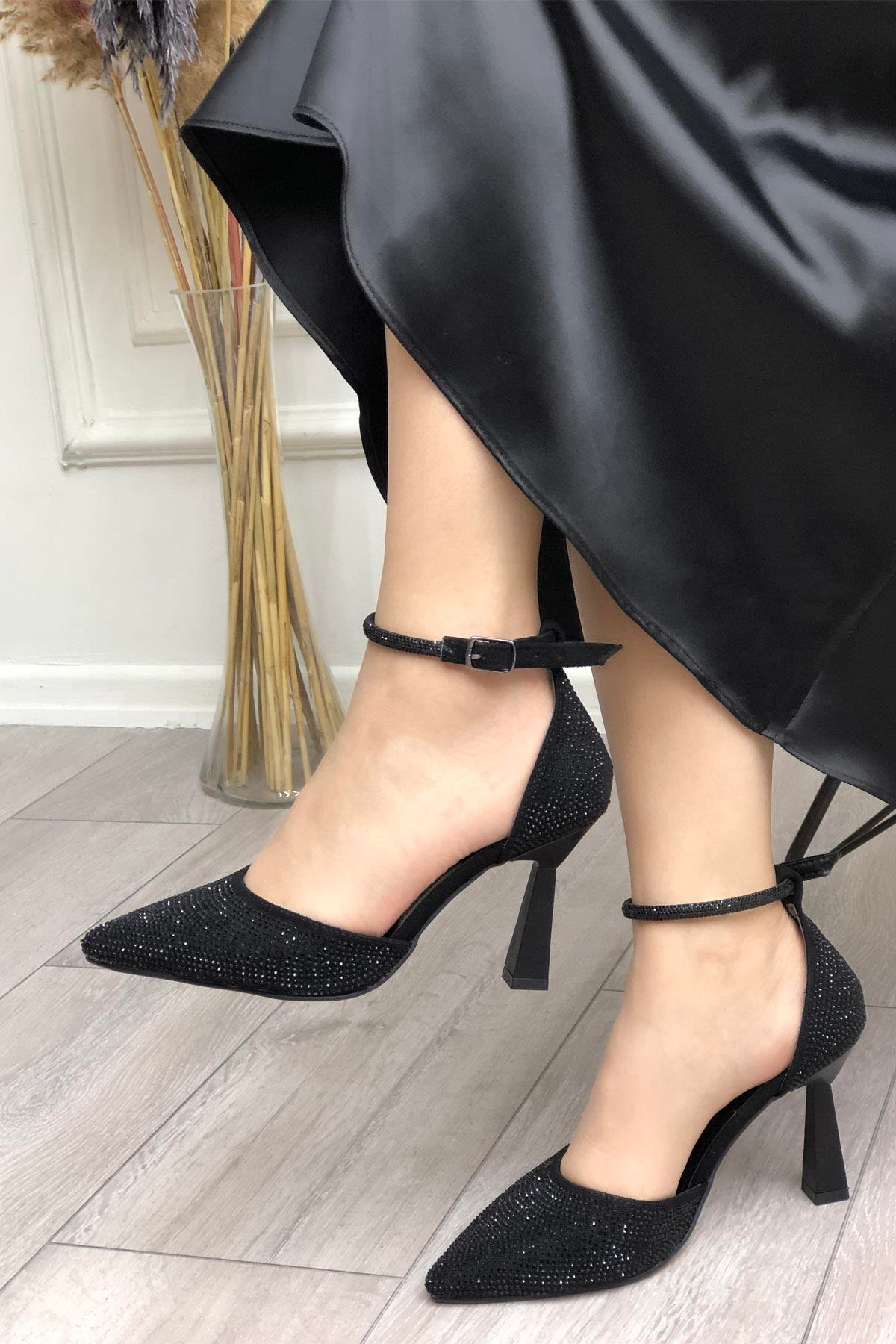 My Bella SP-815 Taşlı Kadeh Topuk Kadın Ayakkabı Siyah