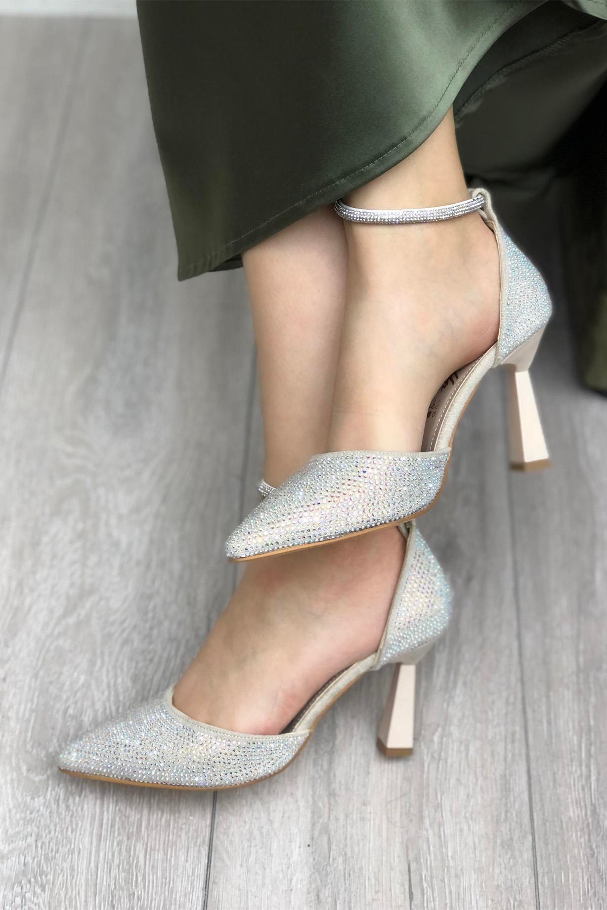 My Bella SP-815 Taşlı Kadeh Topuk Kadın Ayakkabı Bej