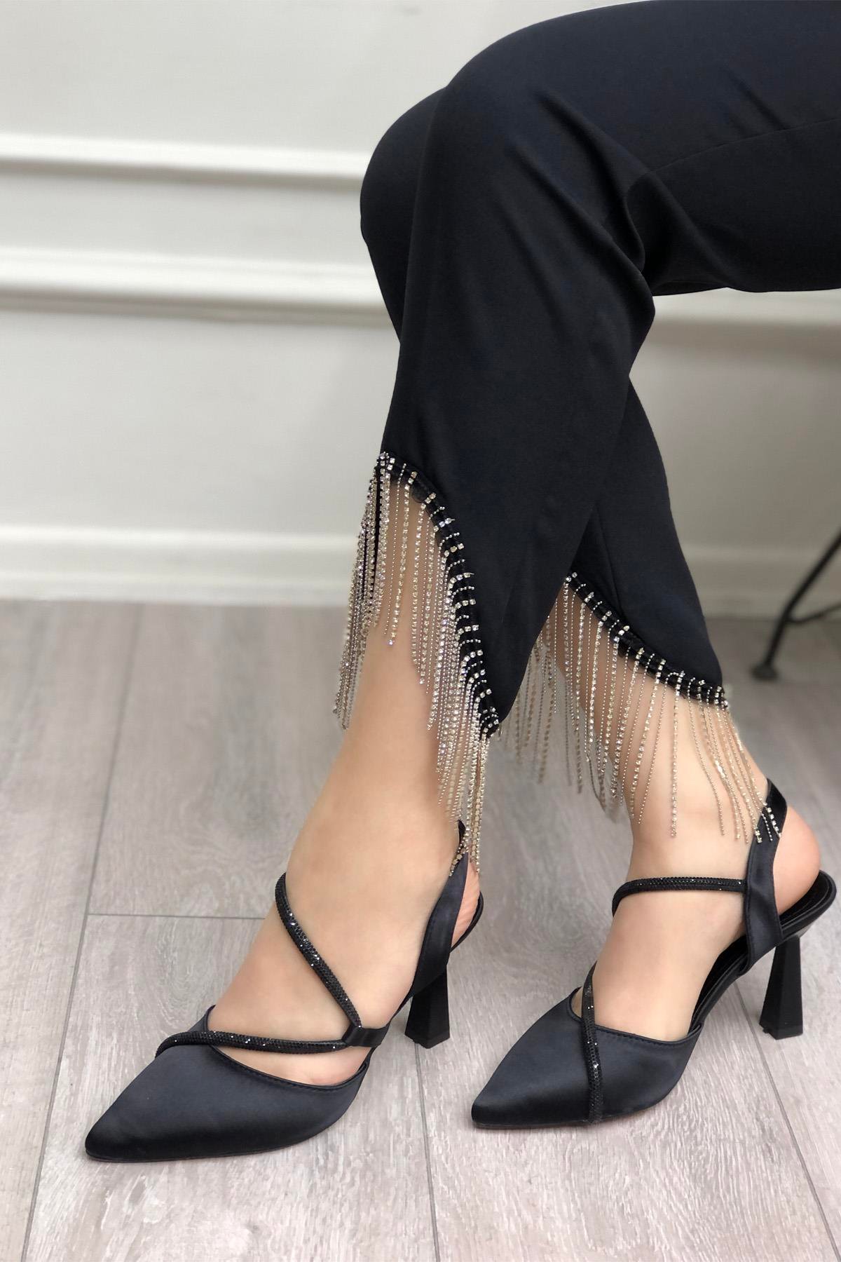 My Bella SP-826 Saten Kadeh Topuk Kadın Ayakkakbı Siyah