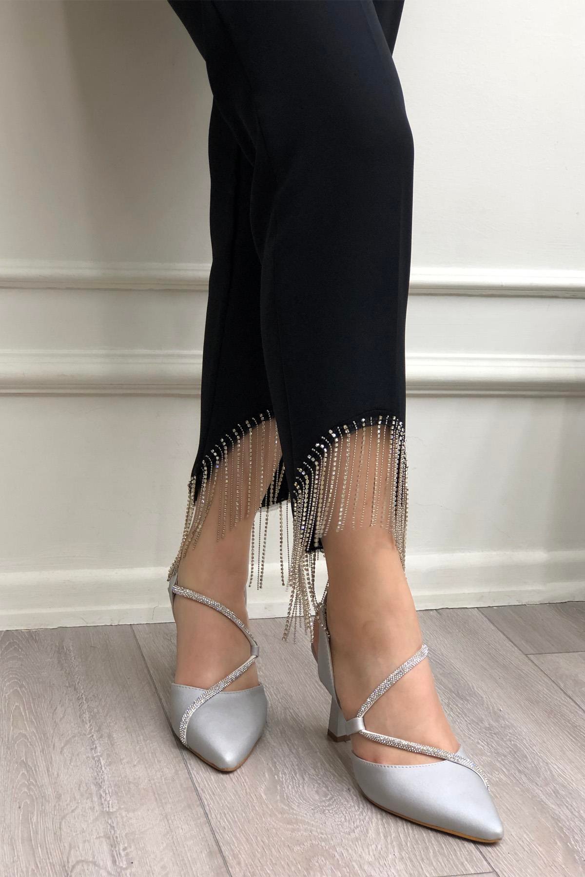 My Bella SP-826 Saten Kadeh Topuk Kadın Ayakkakbı Gümüş Saten