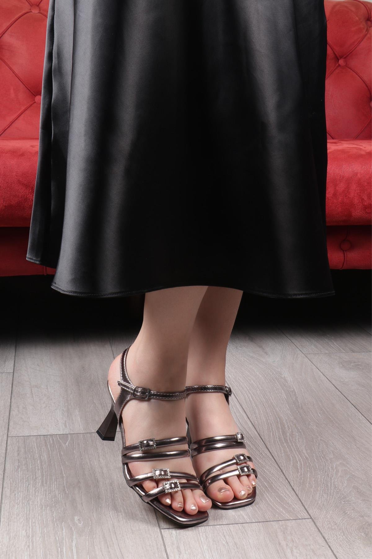 My Bella SP-980 Önü Açık Kadın Ayakkakbı Platin Metalik