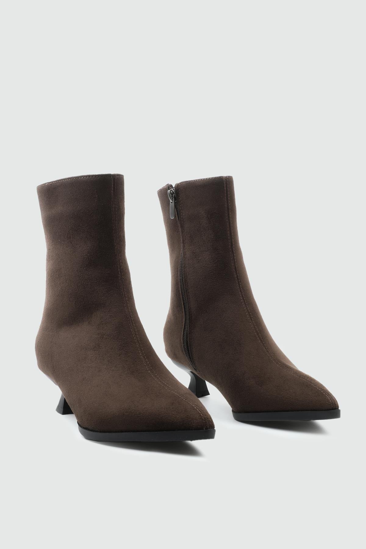 MY BELLA TU-400 25K Sivri Burun Mini Topuk Kadın Bot Kahve Süet