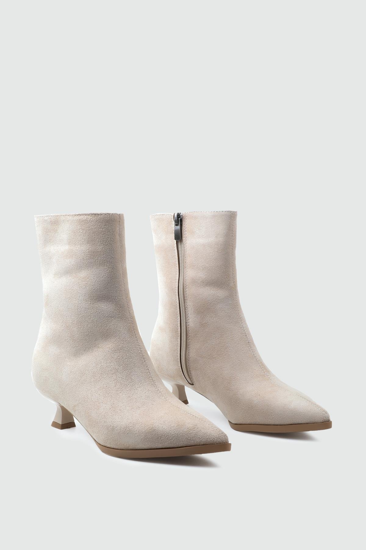 MY BELLA TU-400 25K Sivri Burun Mini Topuk Kadın Bot Bej Süet