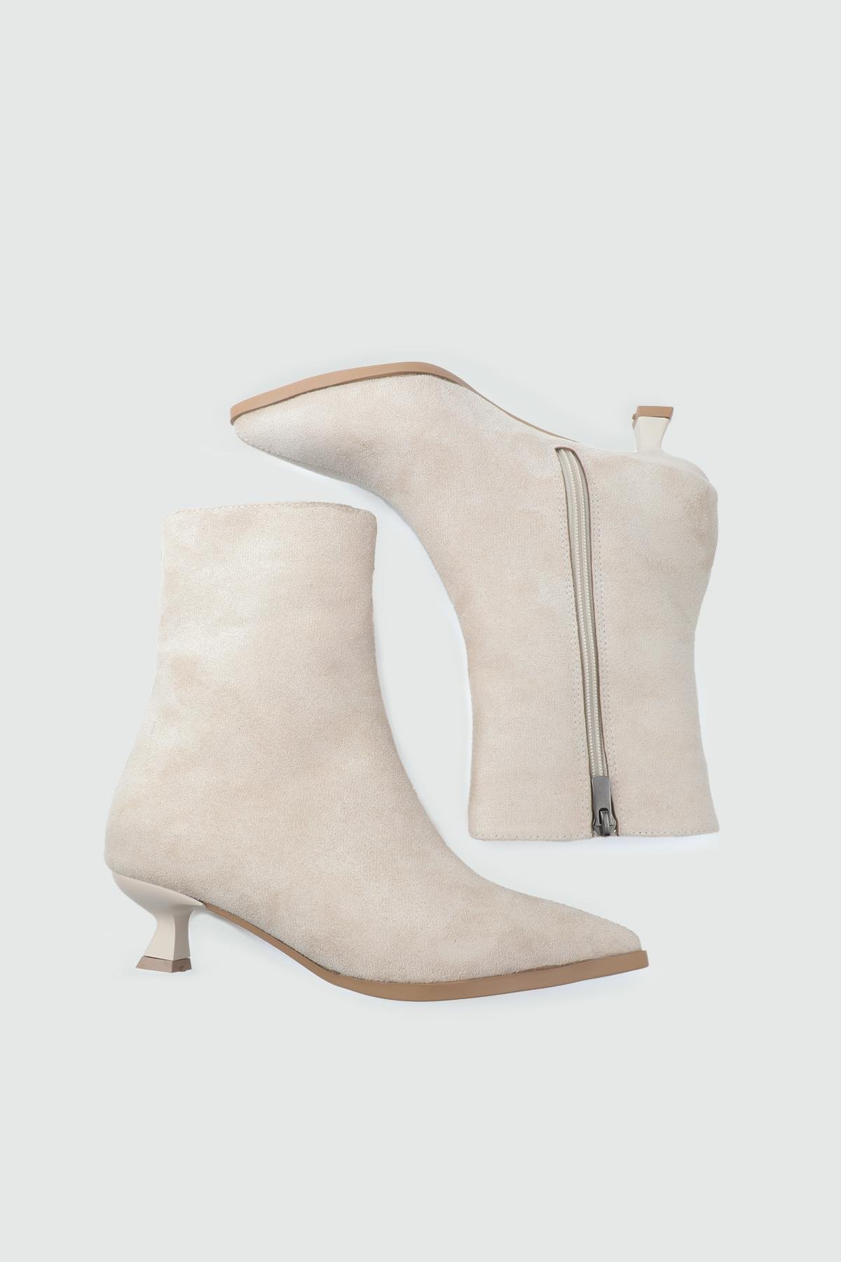 MY BELLA TU-400 25K Sivri Burun Mini Topuk Kadın Bot Bej Süet