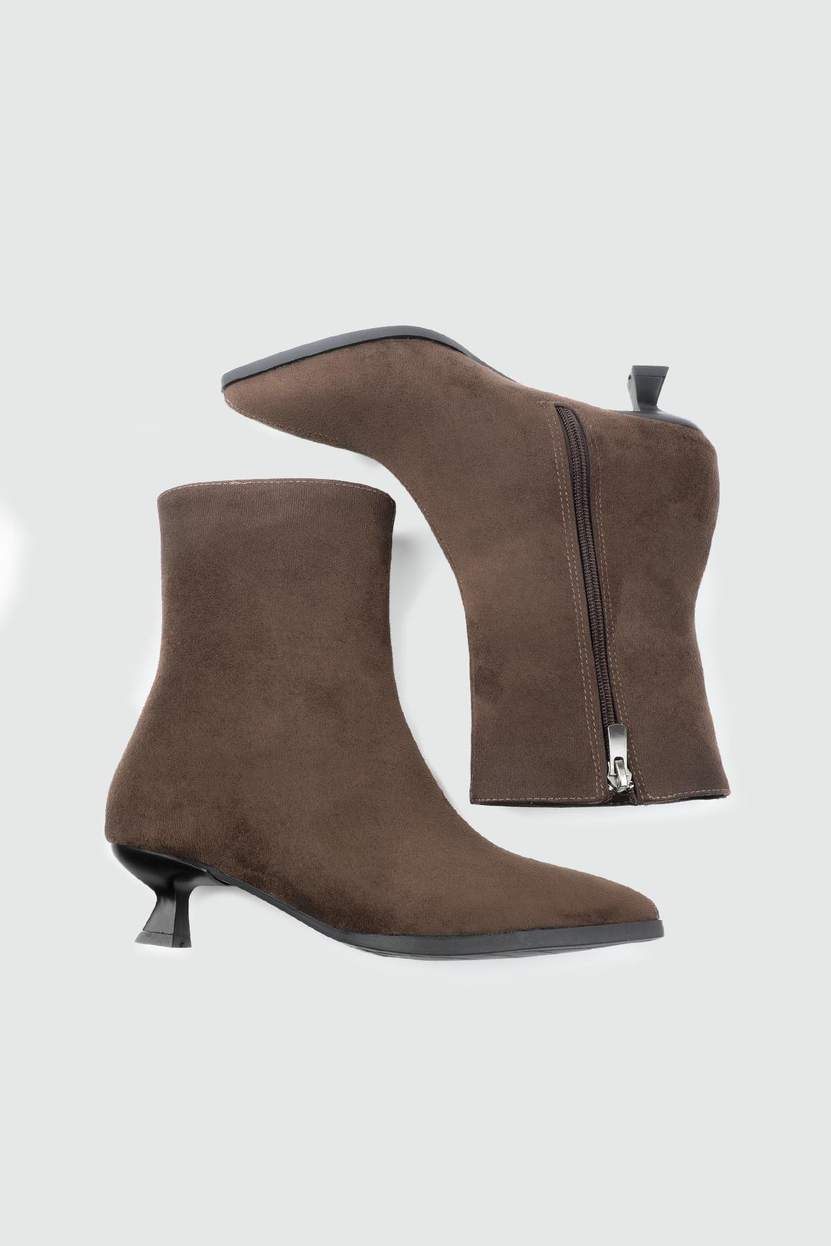 MY BELLA TU-400 25K Sivri Burun Mini Topuk Kadın Bot Kahve Süet