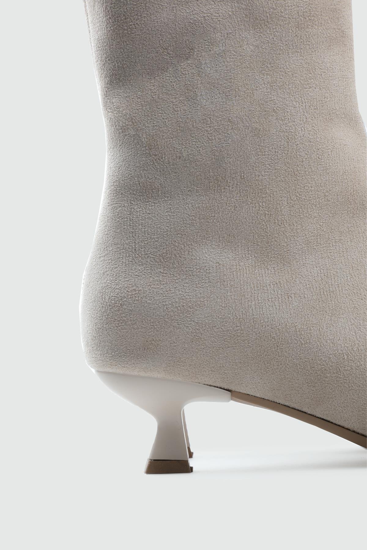 MY BELLA TU-400 25K Sivri Burun Mini Topuk Kadın Bot Bej Süet