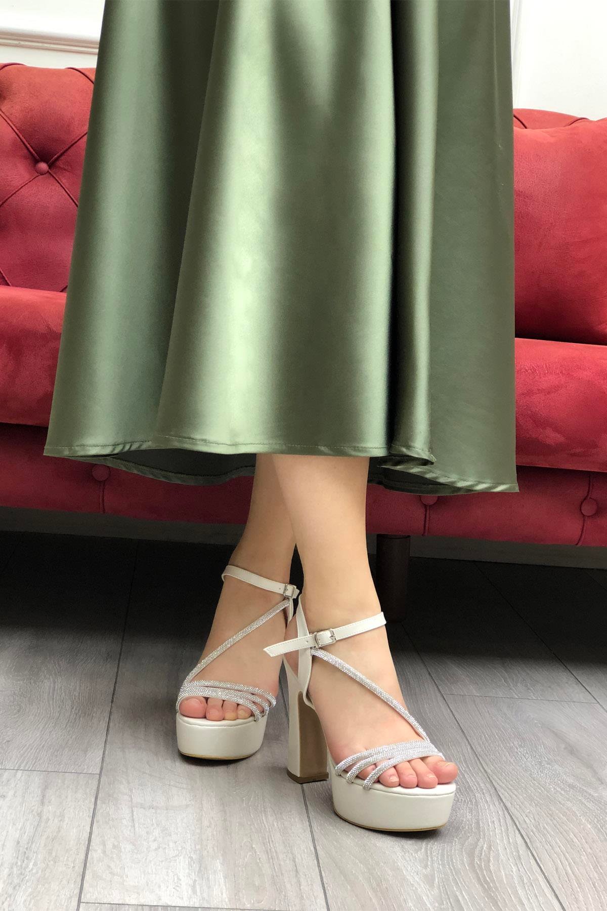 MYBELLA K-820 Piyeli Platform Topuk Kadın Ayakkabı Sedef