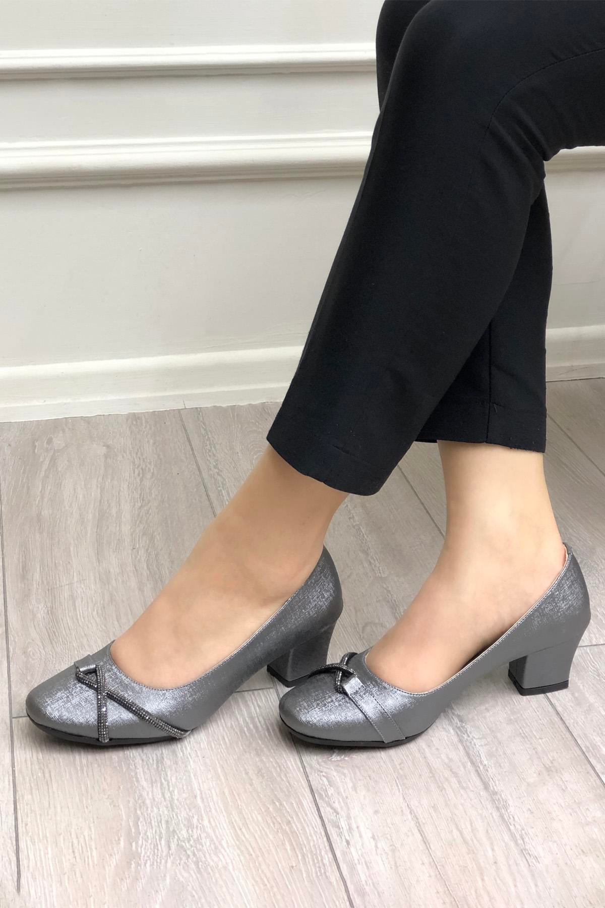 MYBELLA  MF-8631 Taşlı Topuklu Kadın Ayakkabı Nut