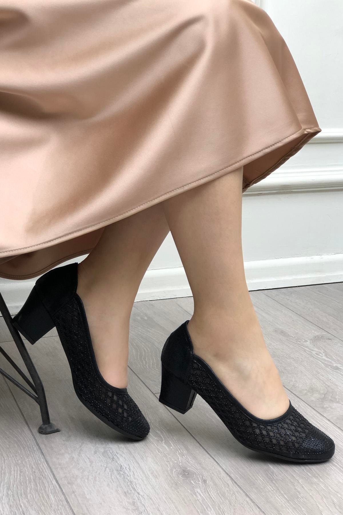 MYBELLA  MF-8666Taşlı Kadın Ayakkabı Siyah