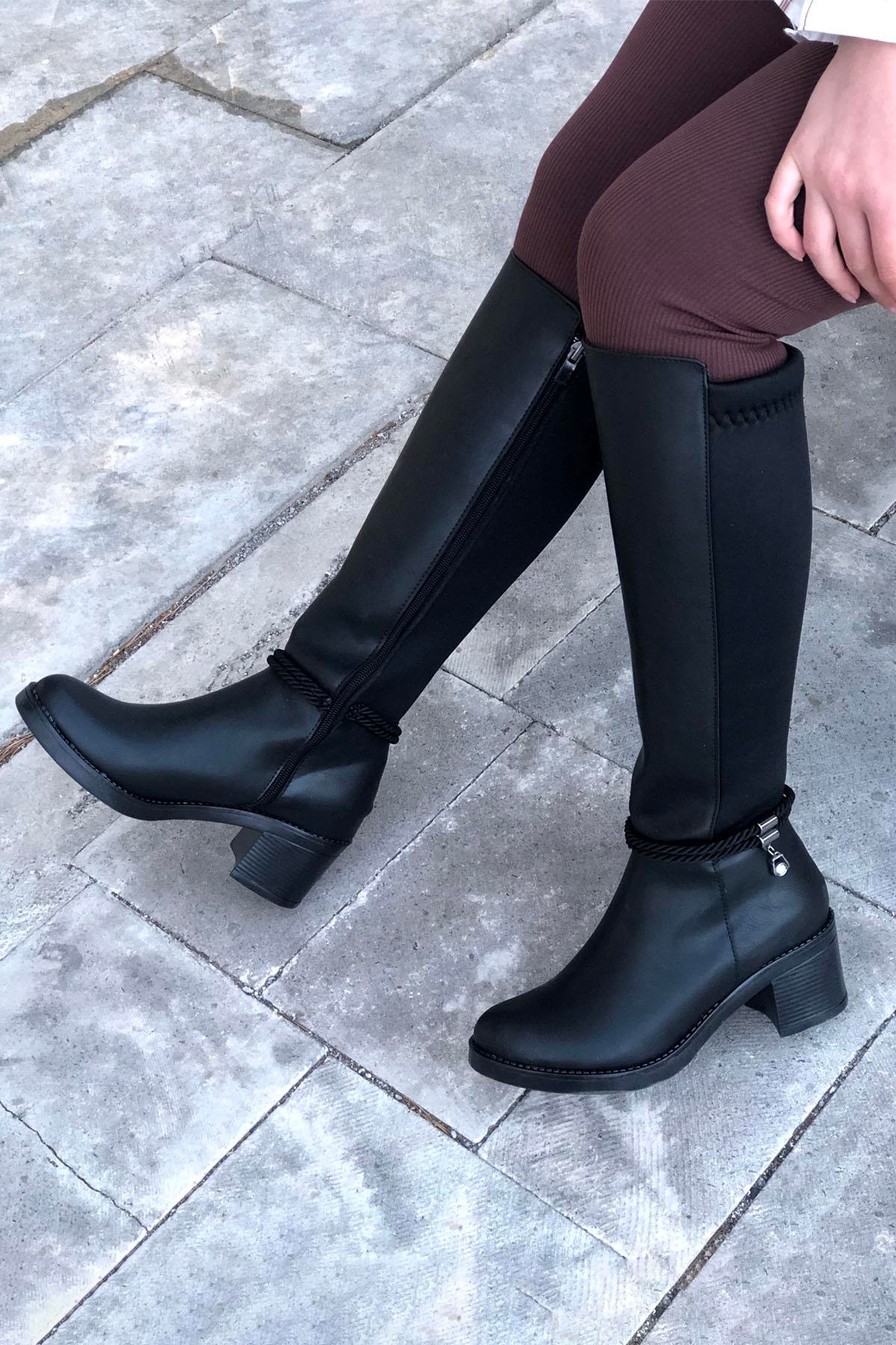 MYBELLA ZRD-203 Tokalı Lastikli Çizme Siyah