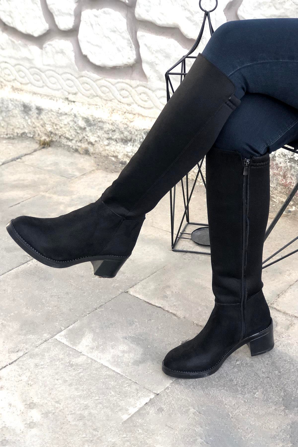 MYBELLA ZRD-401 Lastikli Çizme Siyah Süet